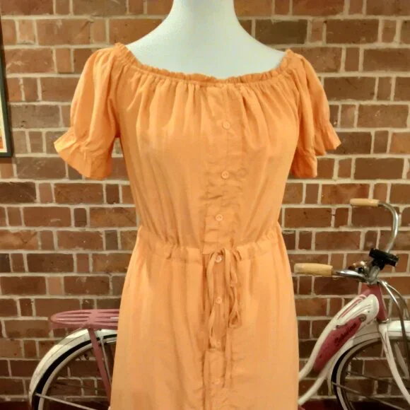 Beautiful π Peachy Orange Off Shoulder Or On Cinch Waist Semi Hi-Low Dress π - Picture 2 of 16